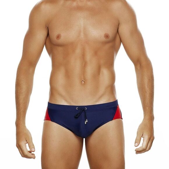 Men's Racing Stripes Speedo Beach Bikini Swimwear Dark blue and Red Size M - Picture 2 of 3